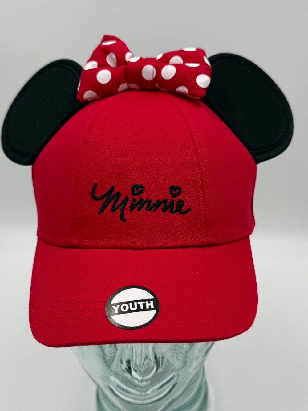 Jerry Leigh Minnie Mouse Hat Polka Dot Bow Cap with Ears Red Youth OS Snapback